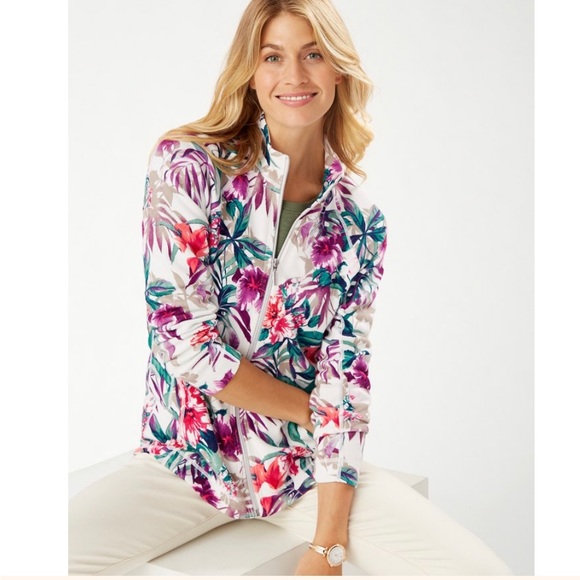Tommy Bahama Tops - Tommy Bahama Hermosa Floral Aruba Full-Zip Sweatshirt Jacket 0118